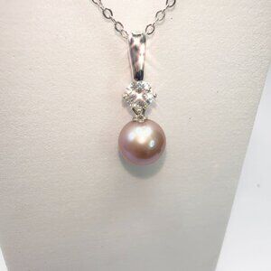 Pink Pearl & Moissanite Necklace 925 Sterling Silver Elegant Jewelry